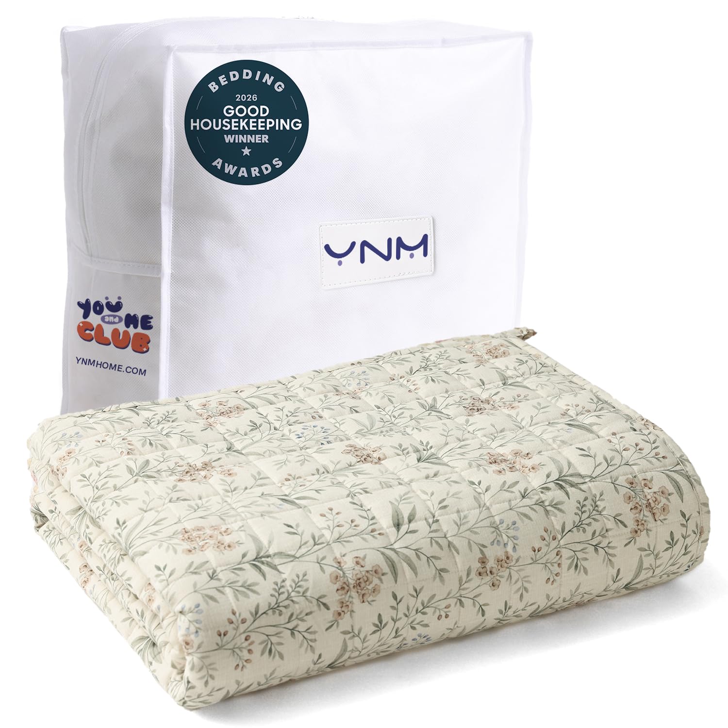 YnM King Size Linen Weighted Blanket for Adults (88x104 Inches, 40 Pounds, Botanical), Exclusive Smallest Compartments, Heavy Bed Blanket for Two Persons of 240~390lbs on Queen or King Bed