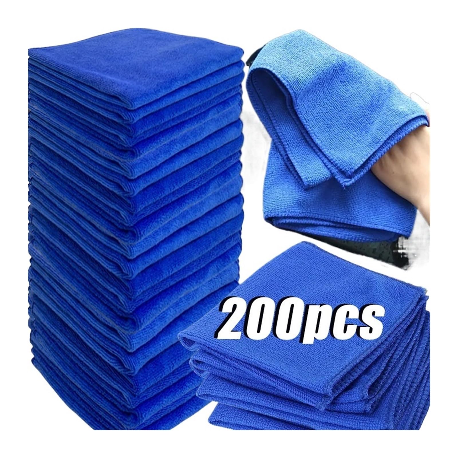 200pcs Microfiber Towels Car Wash Drying Cloth Blue Car Care Detailing Cleaning Polishing Duster Home Kitchen Washing Rags — view 2