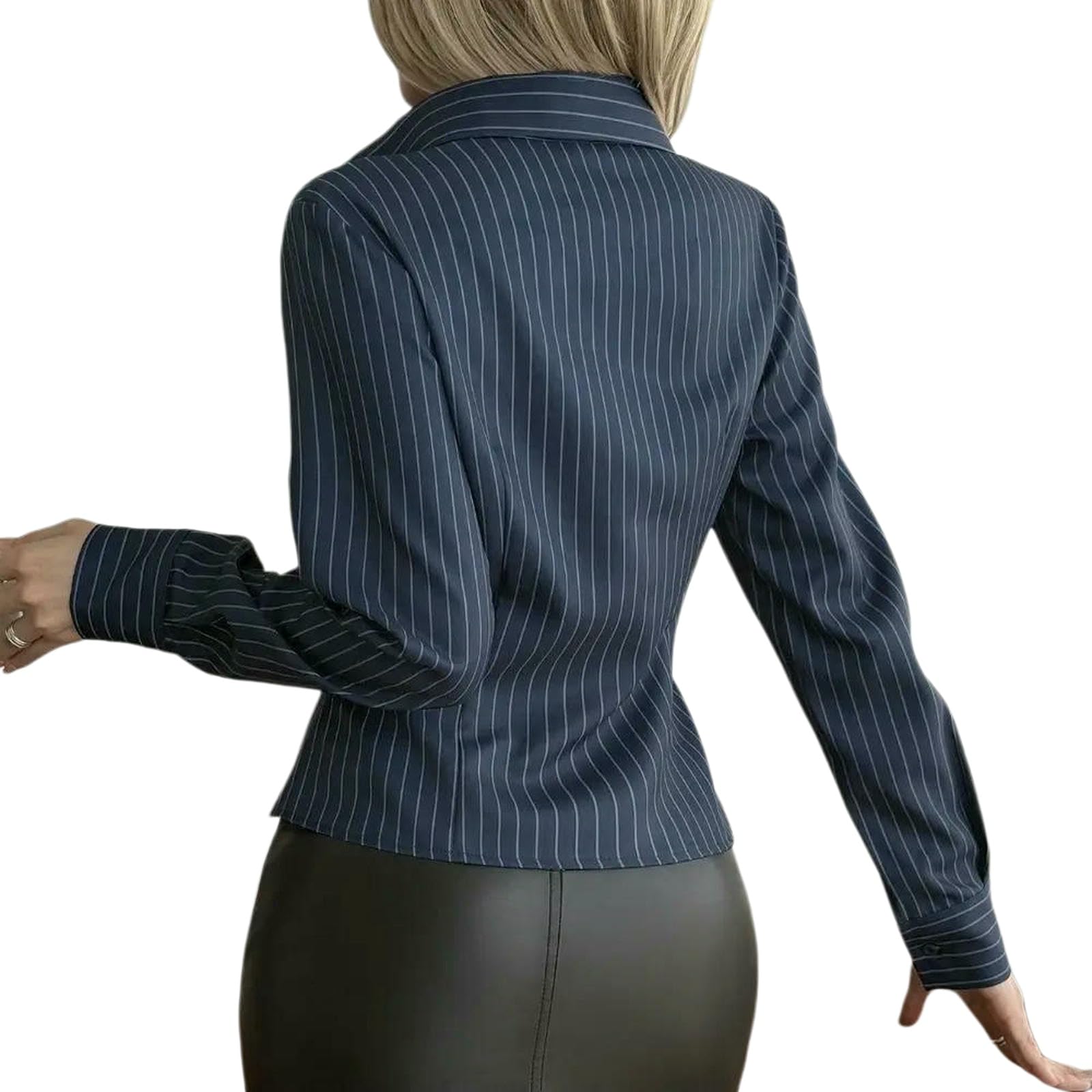 Camicia Donna,Camicia da Donna Sweet Strip con Pieghe, Blusa Slim Casual a Maniche Lunghe, Camicia Sottile con Bottoni