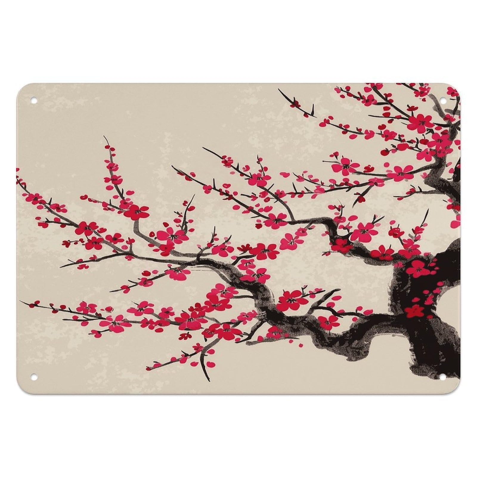 Fekiloot Style Japanese Floral Cherry Blossom Wall Decor Iron Painting Metal Sign
