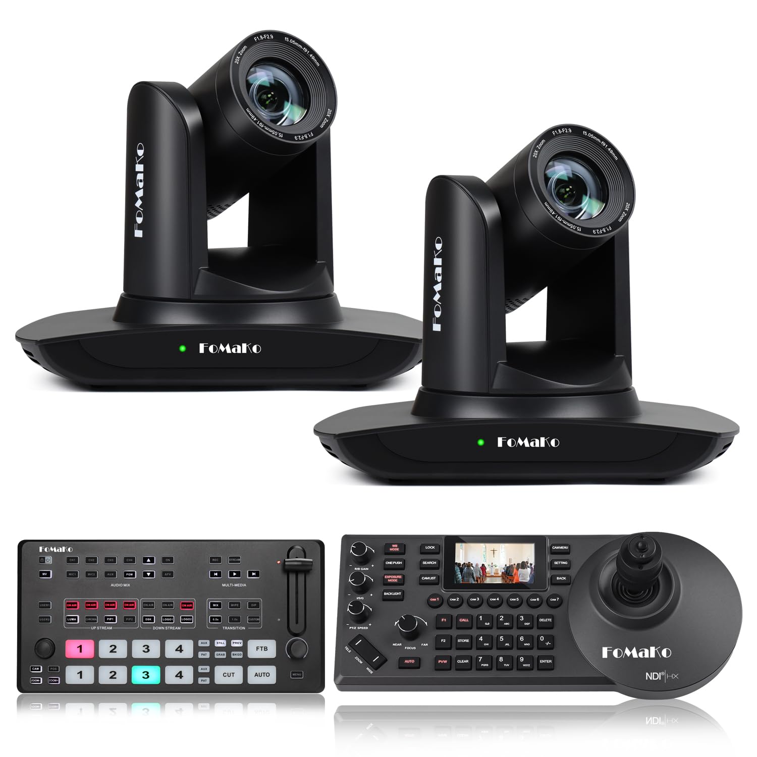 FoMaKo AI Auto Tracking HDMI PTZ Camera, 20x Optical Zoom, for Hospital Surgery or Professional Skill Teaching Live Demonstration or Live Streaming (FMK12UH Pro(20x)-B X2+KC608 Pro+M1)