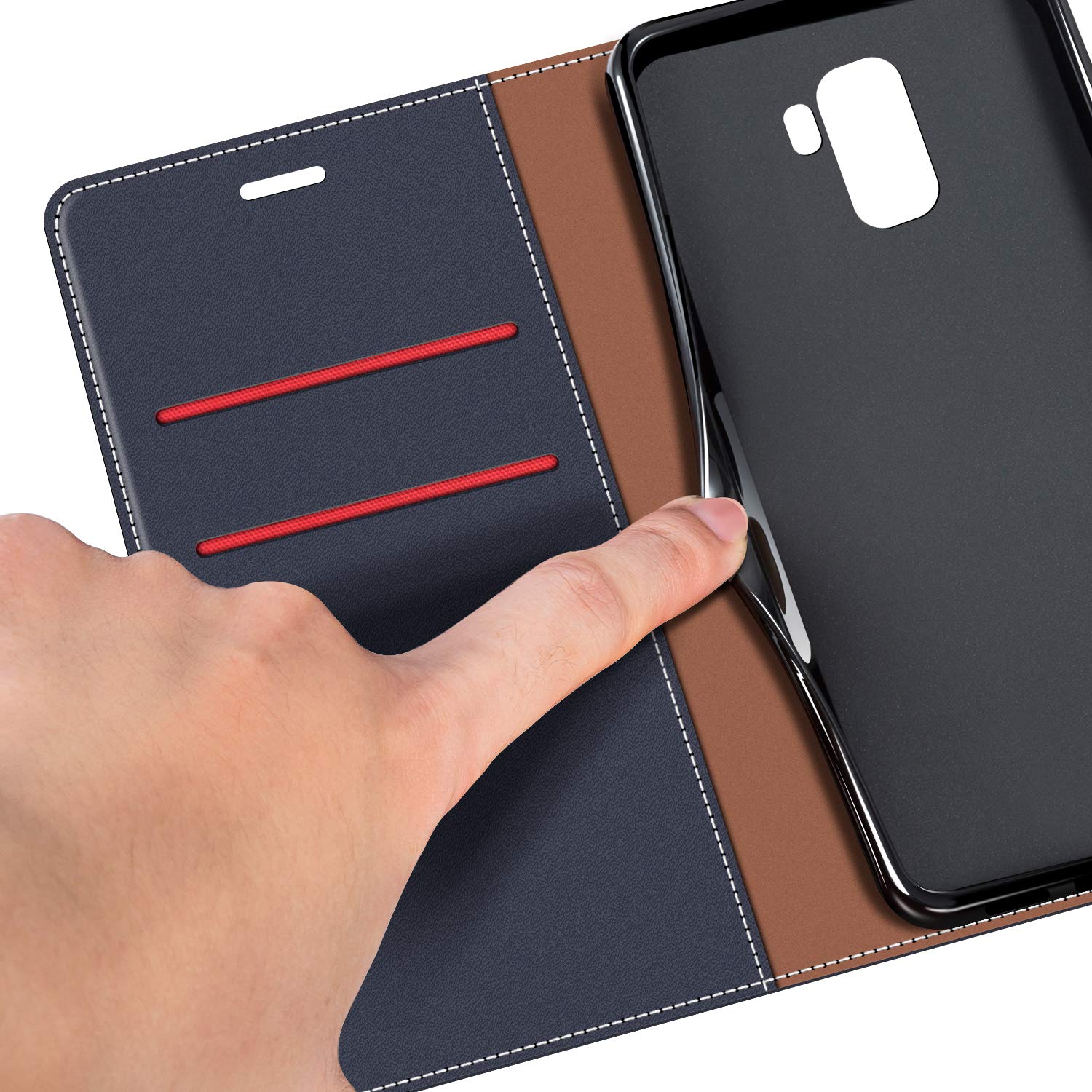 COODIO Custodia in Pelle per Honor 7X, Cover a Libro Magnetica Portafoglio per Honor 7X, Blu Scuro/Rosso