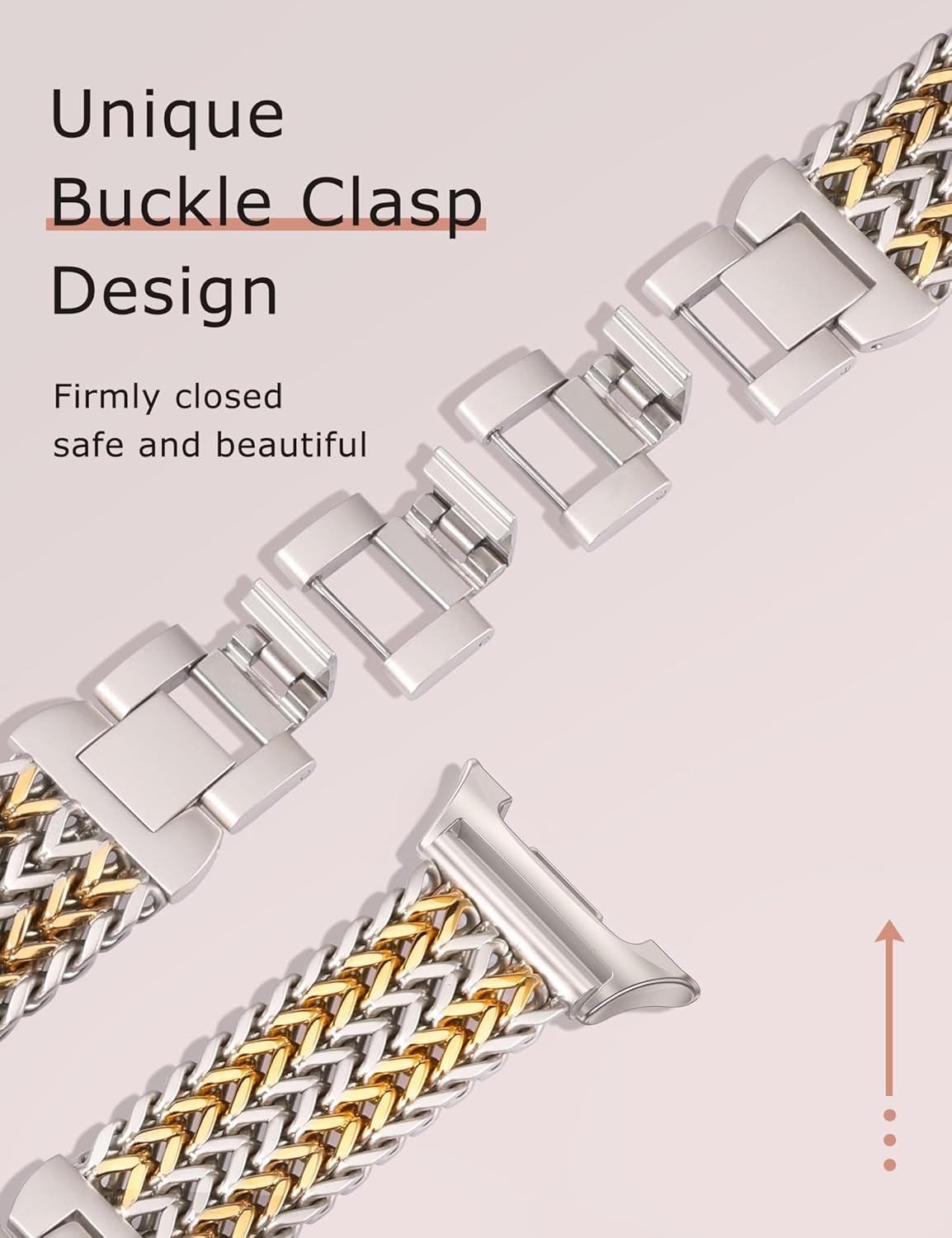 Minyee Metal Band Compatible with Samsung Galaxy Watch 8 40mm 44mm/ 8 Classic 46mm Bands, No Gap One-Click Dressy Stainless Steel Metal Gold Multi-chain Strap Mermaid Style Link Bracelet Wristband - Image 3
