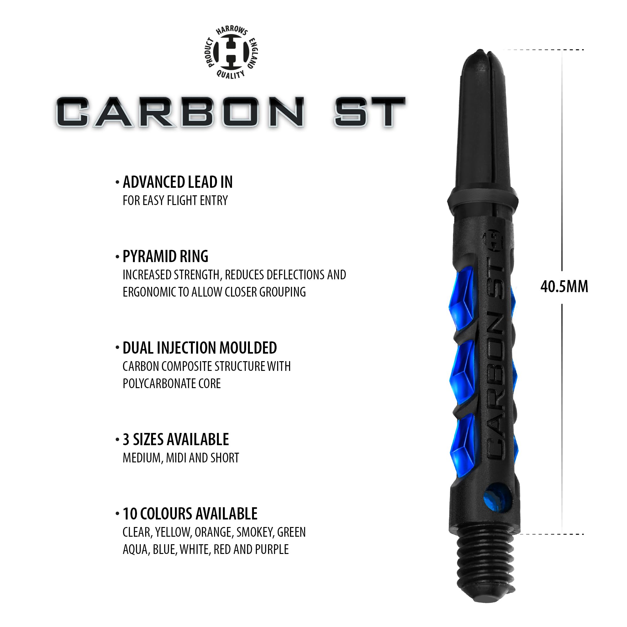 Harrows Set di 3 freccette in carbonio ST, 9 aste in totale, medie, corte e medie, resistenti, in carbonio composito, blu