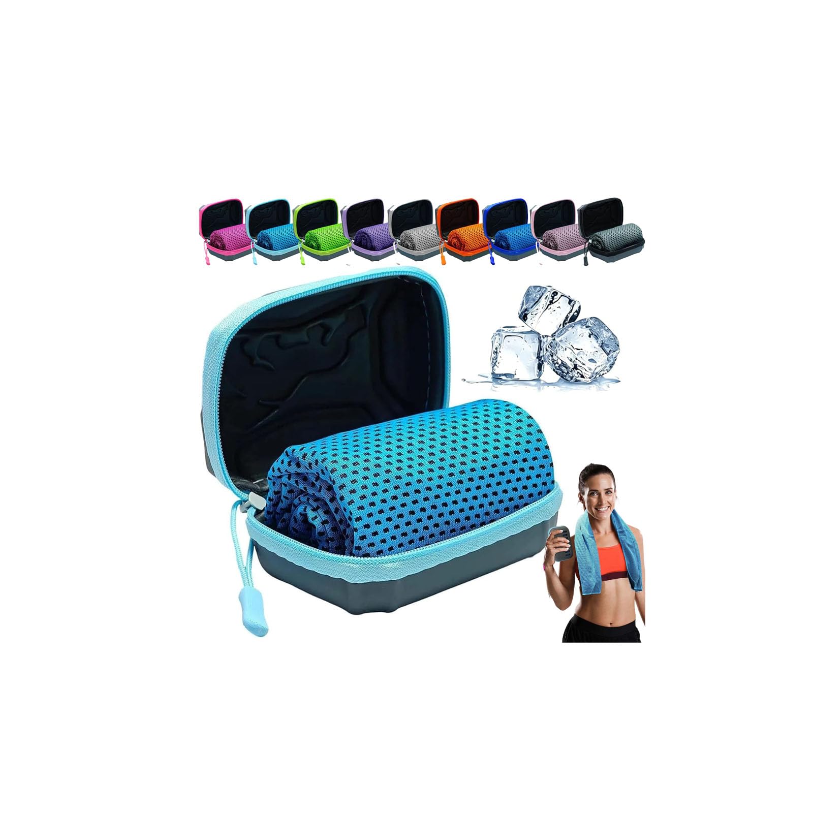 Cooling Towel with EVA Hard Case,Instant Ice Towel for Neck Face,Soft Breathable Instant Quick Drying Ice Cool Microfibre Towels,Cooling Neck Wraps For Gym,Camping,Running,Workout & More Activities