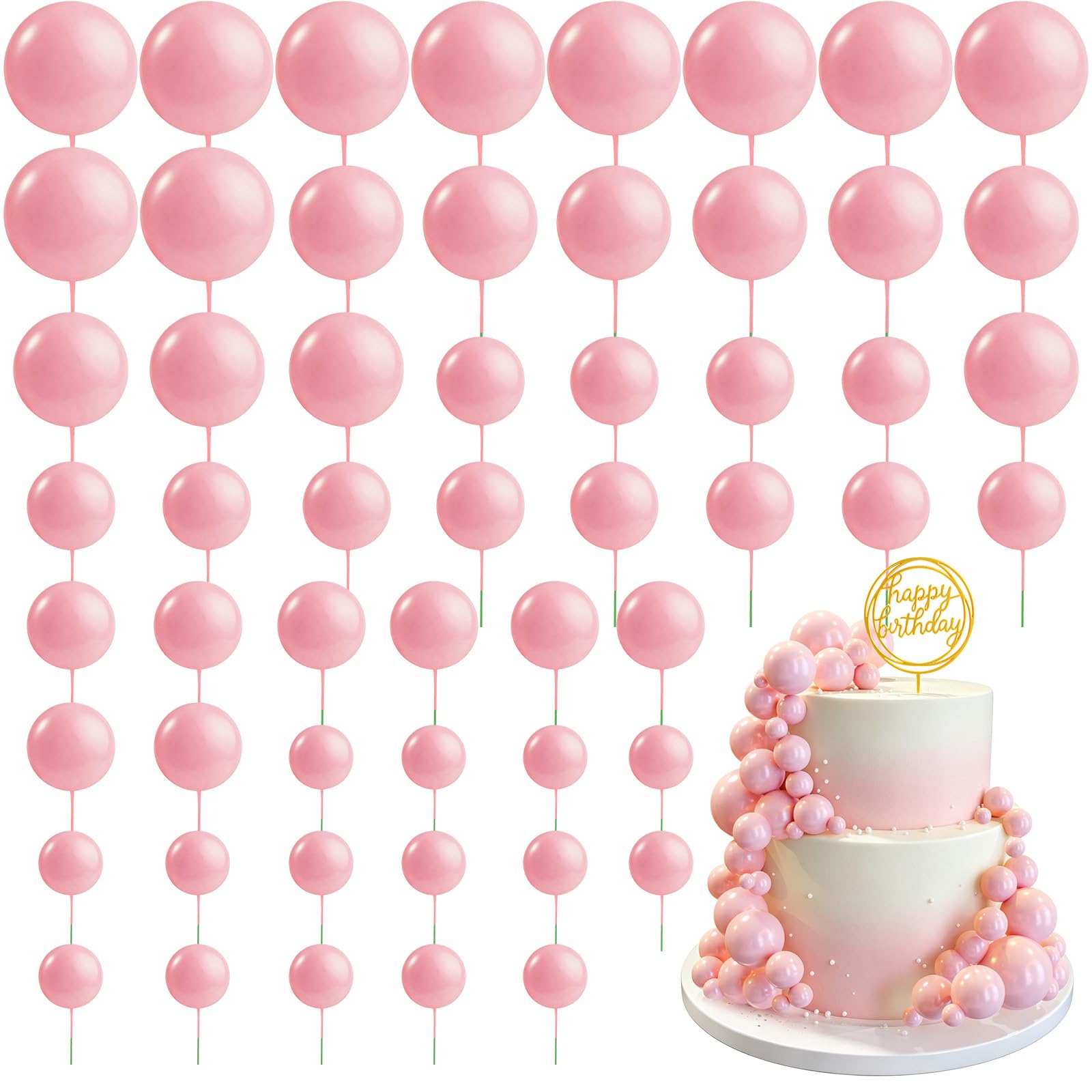 CHRORINE 55 Pcs Balls Cake Topper Decorations Mini Balloon Cupcake Toppers Foam Balls for Cake Decorating Birthday Parties Weddings Anniversary Baby Shower (Light Pink) — image 1