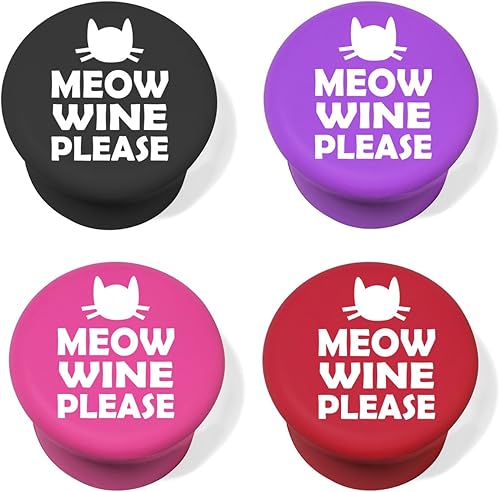 Miniatura 3 de Tapón de silicona para botellas de vino y bebidas, juego de 4 divertidos Cat Meow Wine Please (negro)