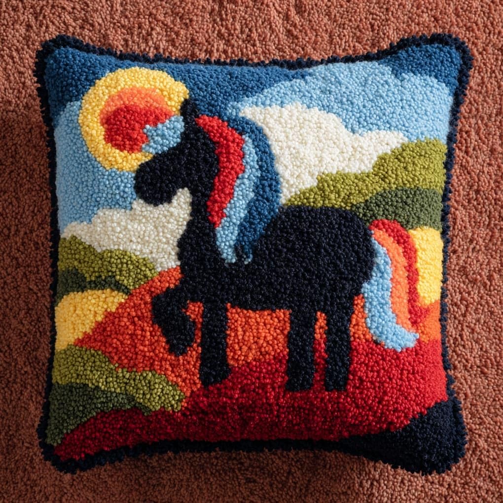 WallustrioaW Latch Hook Cushion Cover Kit,Animals and Horses