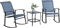Vista 12 de Vongrasig - Juego de 3 piezas para exteriores, juego de bistro de tela textilene, juego pequeño de muebles de patio, sillas mecedoras para el porche