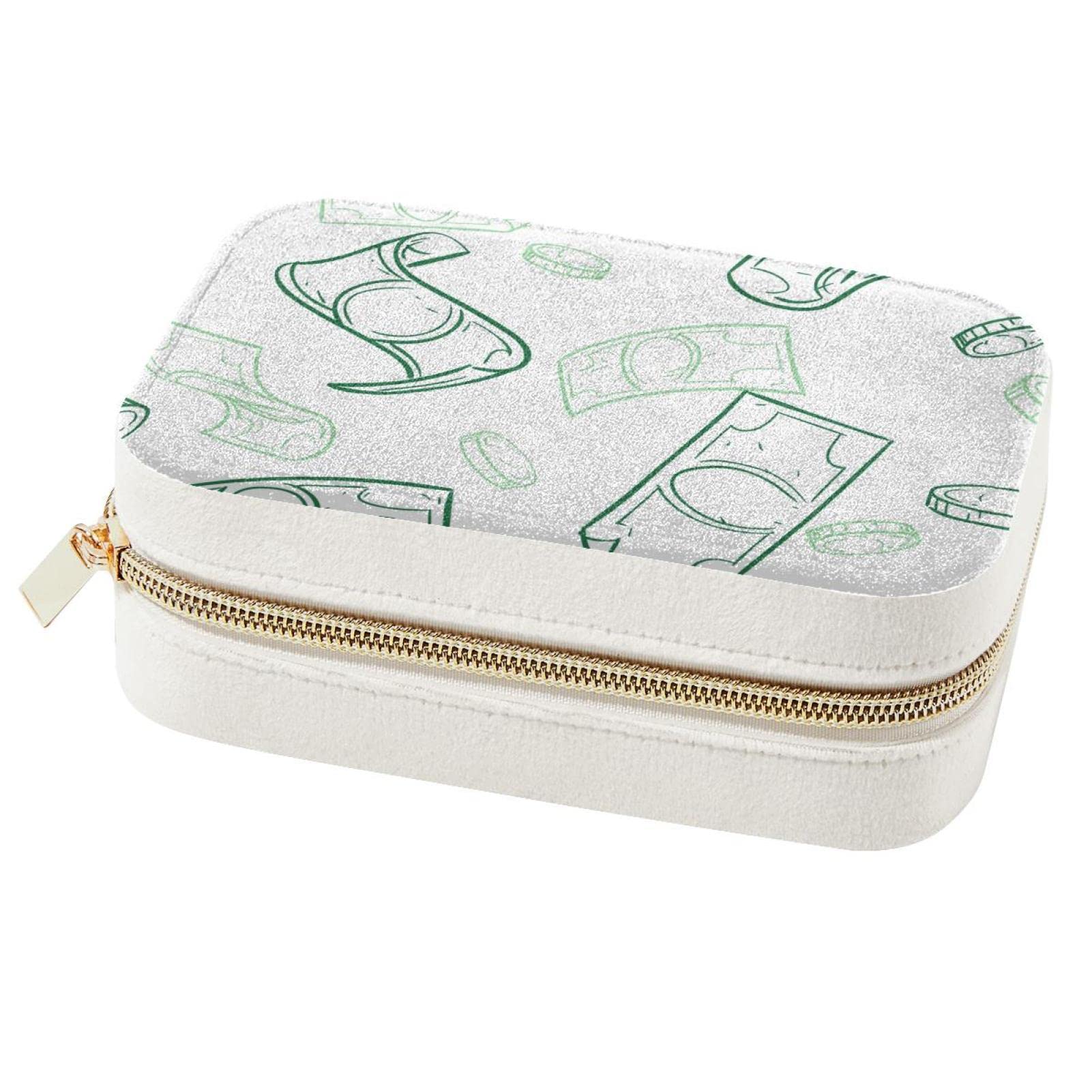 Boîte à bijoux de voyage double couche pour femmes motif dollar