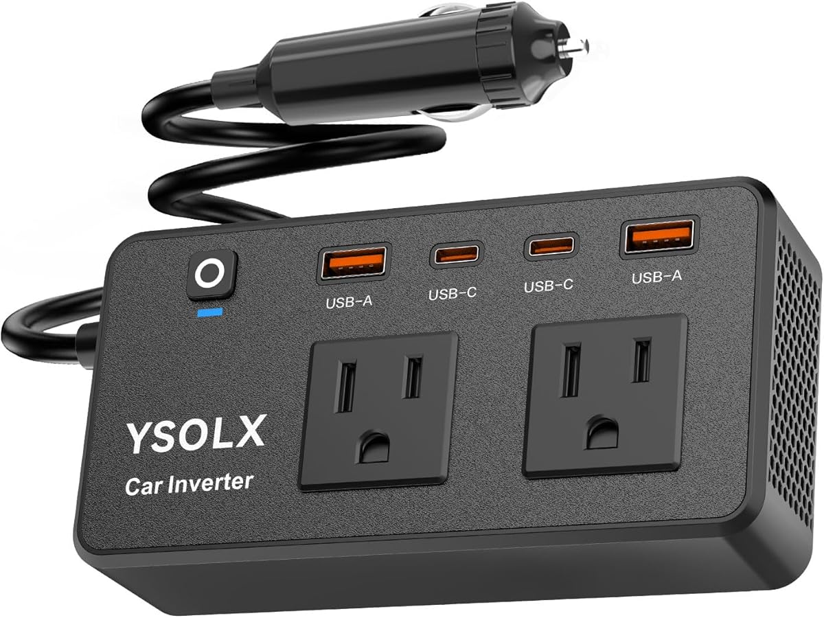 300W Car Power Inverter - YSOLX Dual DC 12V to 110V AC Car Outlet Adapter to Wall Plug, 24W Fast Charging USB-C&USB-A, Portable ​Charger Converter with for Laptops, Phones
