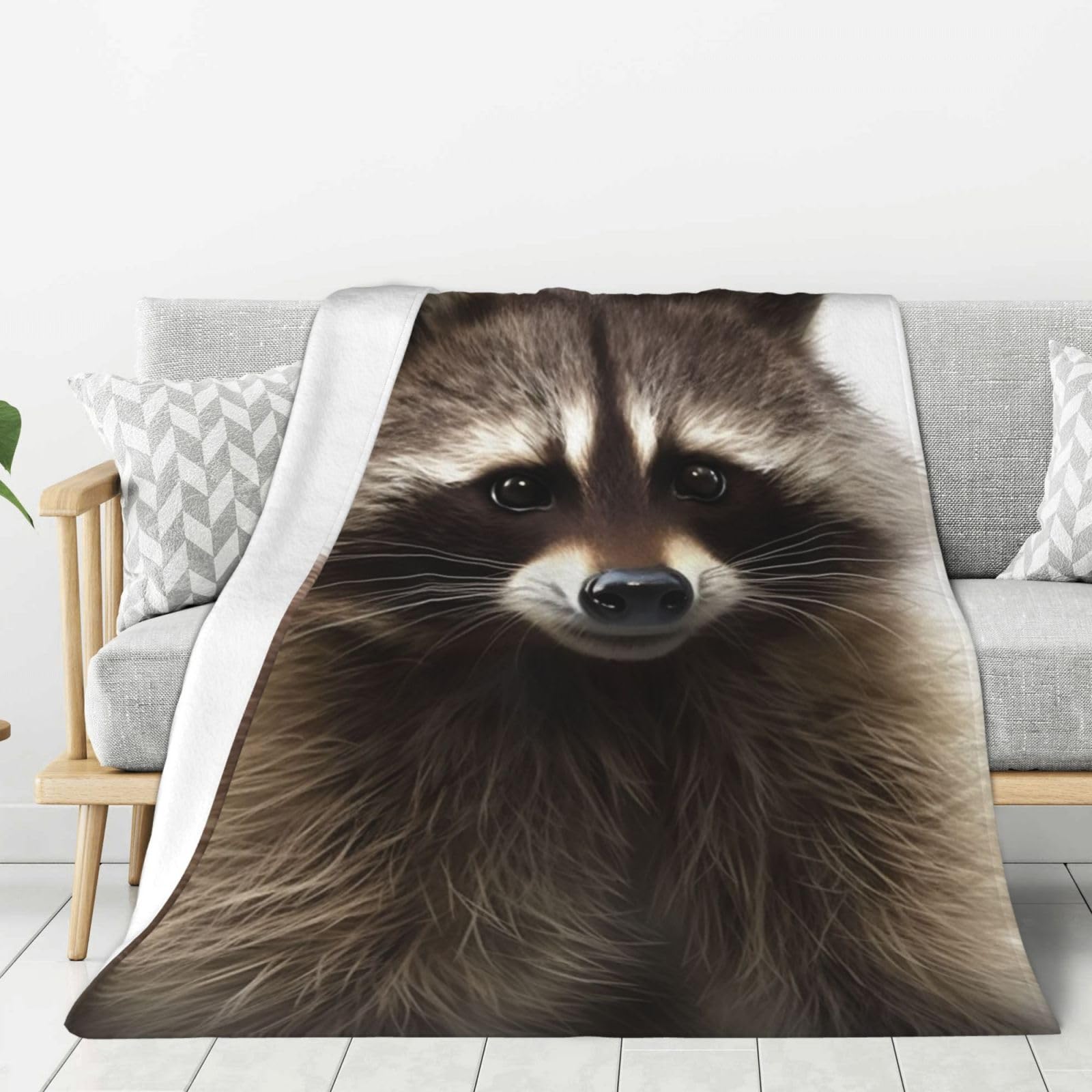 Hairy Raccoon Throw Blanket Plush Flannel Fleece Blanket, Soft Lightweight Cozy Blankets 60"X50" for Bed Couch Sofa Travel