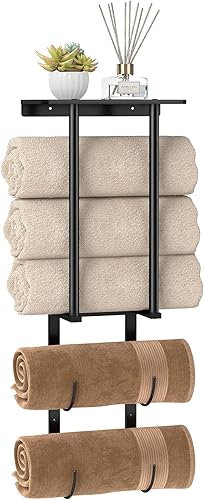 Vista 40 de Toallero de pared para toallas enrolladas, almacenamiento de toallas para baño pequeño, puede contener 6 toallas grandes, toalleros de 30 pulgadas
