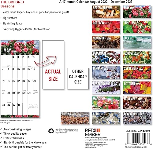 Miniatura 2 de RED EMBER The Big Grid Jumbo - Calendario mensual de pared de enero, diciembre de 2023, edición de lujo, planificadores fáciles de leer para