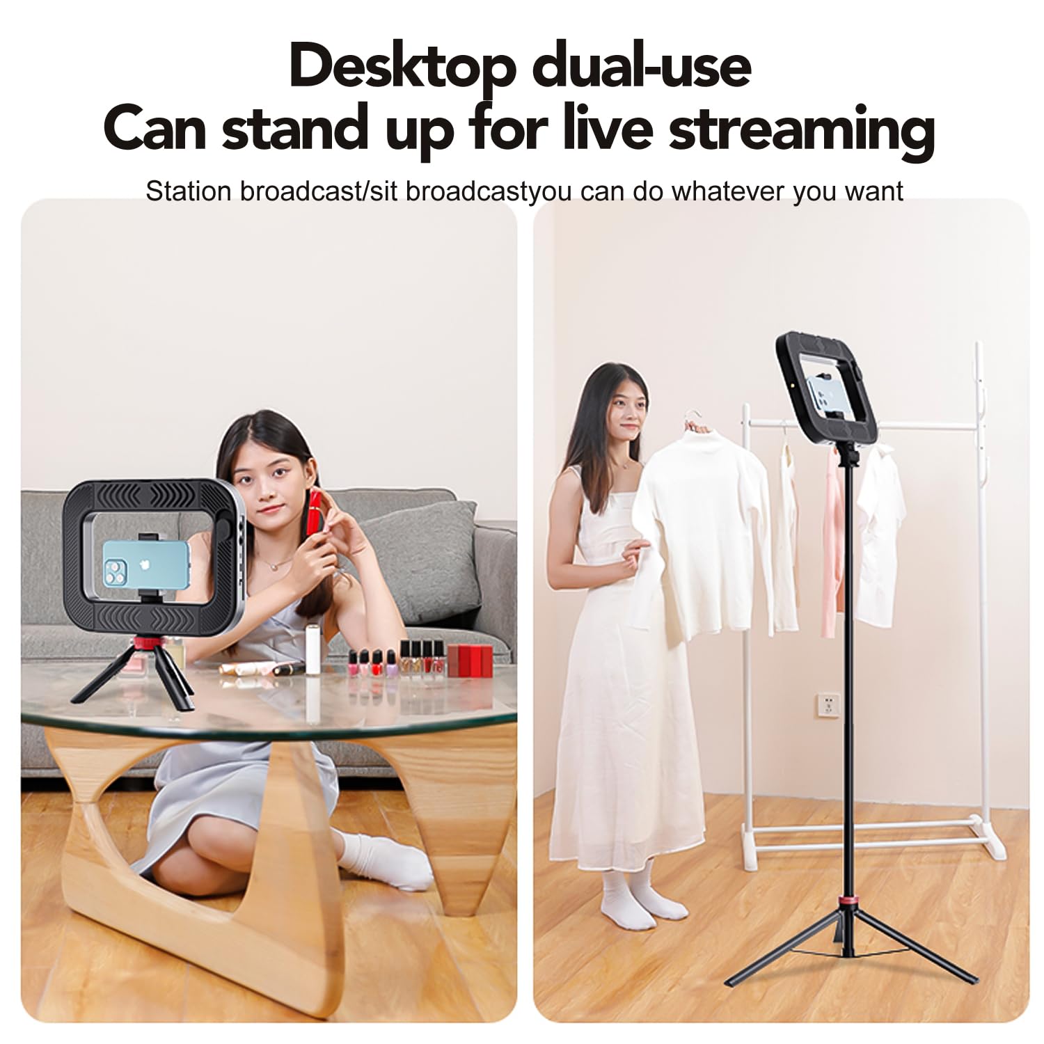 Smartphone Ring Selfie Light Kit Handheld LED Mobile Video Stabilizer Fill Lighting Rig Lights Built-in 8000mAh Battery Rechargeable for Phone Camera, YouTube, TIK tok Video Recording, Make up