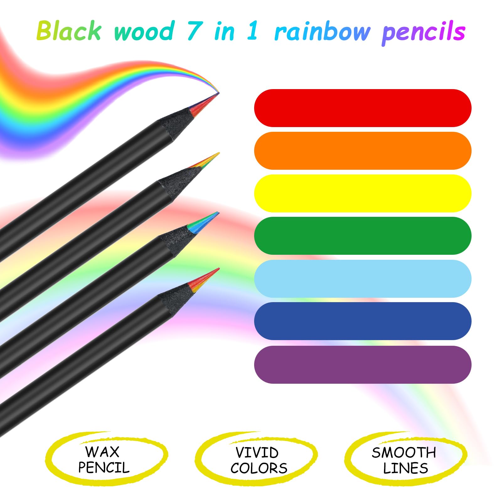 AUAUY Pack of 12 Rainbow Colouring Pencils, 7-in-1 With Erasers and Sharpener for Adults or Children Art Drawing, Sketching 1