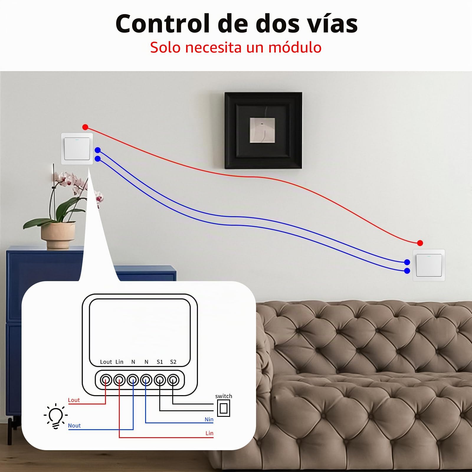 4 unidades de módulos de interruptor de luz inteligente de 2 vías, interruptor Smart Life compatible con aplicación Tuya, Alexa y Google Home, mini interruptor WiFi DIY, requiere cable neutro, se