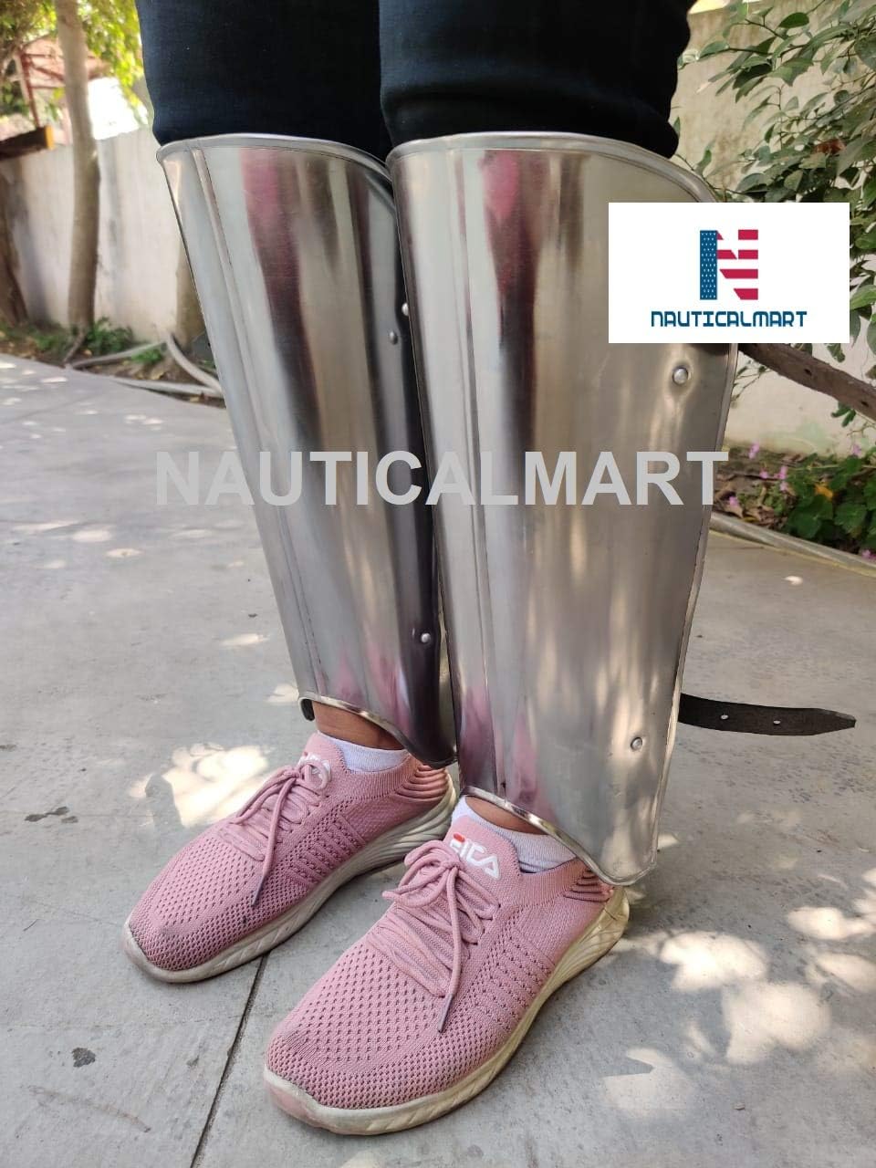 NauticalMart Gothic Medieval Steel Greaves – Knight Leg Armor for Renaissance Fair, LARP & Costume Ideal for Medieval Reenactment, LARP