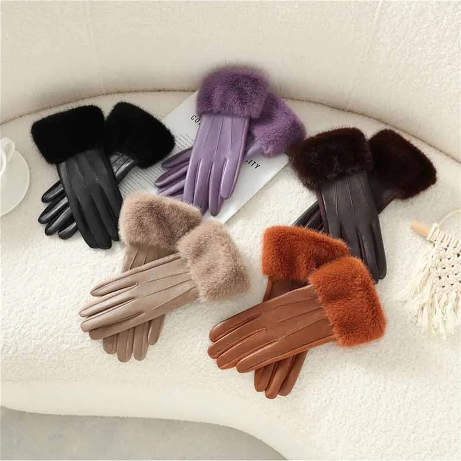 Guanti In Pelle Da Donna Guanti da donna in pelle PU invernali di lusso con polsino morbido, eleganti, caldi, guidare e ciclismo Per Donna