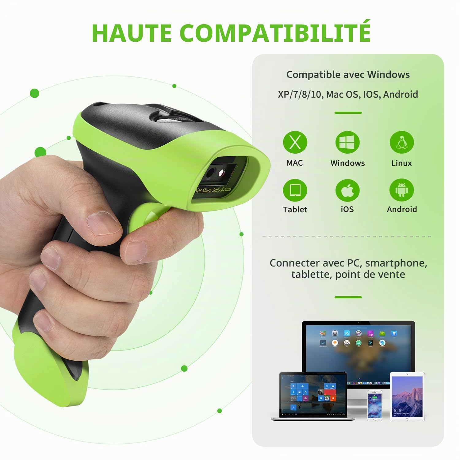 NetumScan Lecteur de codes-barres Bluetooth sans fil USB 1D 2D QR compatible avec ordinateur pour système de pose, supermarché, entrepôt, magasin de détail NSL8BL Pro