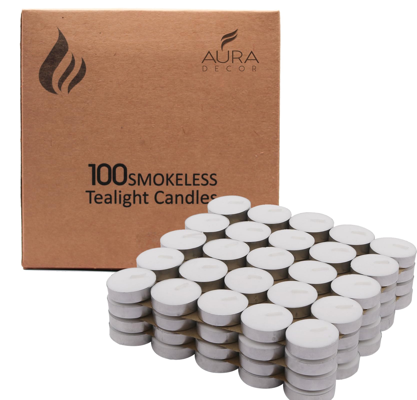 AuraDecor White Tealight Candle, Smokeless No Residue Burn Upto 3 Hour, Unscented T Light Candle for Home Decor (Set of 100 (White), Standard)-picture-4