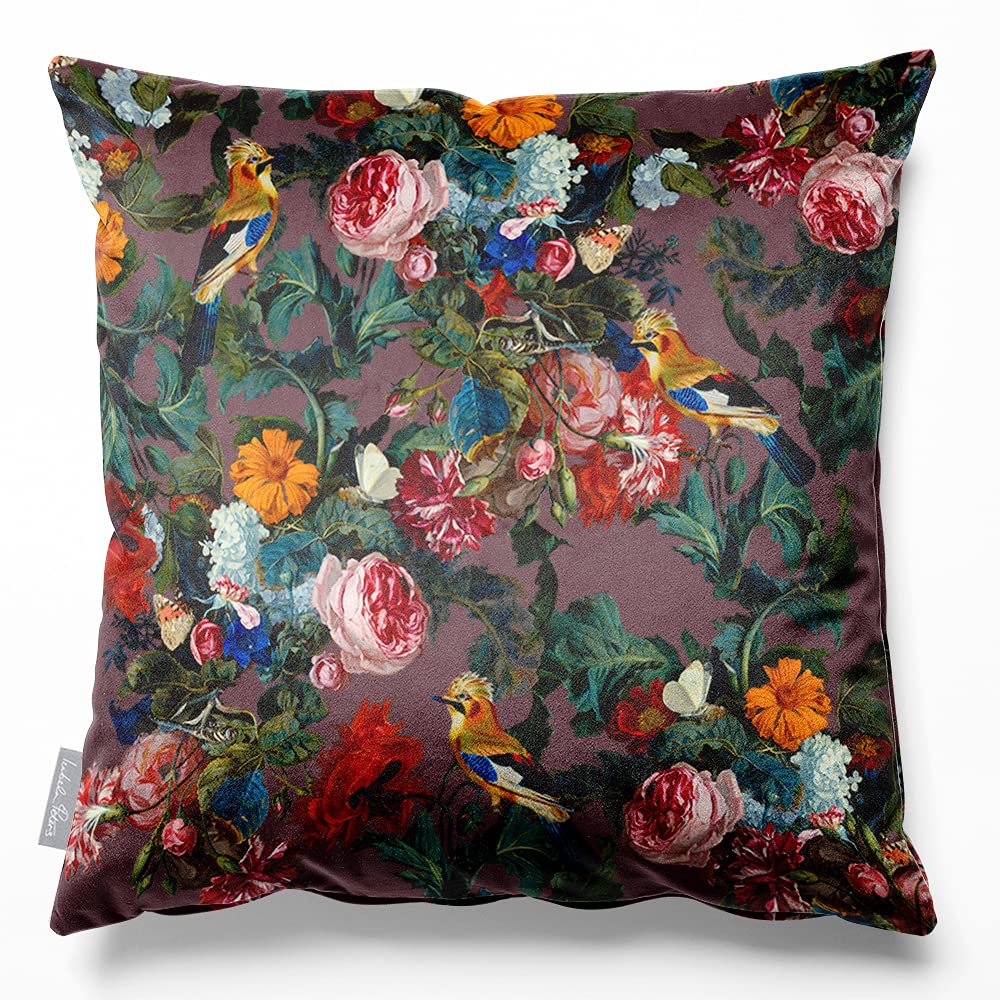Izabela Peters Italian Grape Cushions With Covers Included, Filled Cushion, Eco-Friendly Velvet Cushions, 50 Cm, Birds In Paradise - Chair Cushions, Sofa Cushions, Seat Cushions