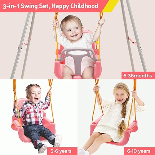 Miniatura 3 de FUNLIO Juego de columpios 3 en 1 para niños pequeños con 4 sacos de arena, columpio para bebé para interiores y exteriores con soporte de metal