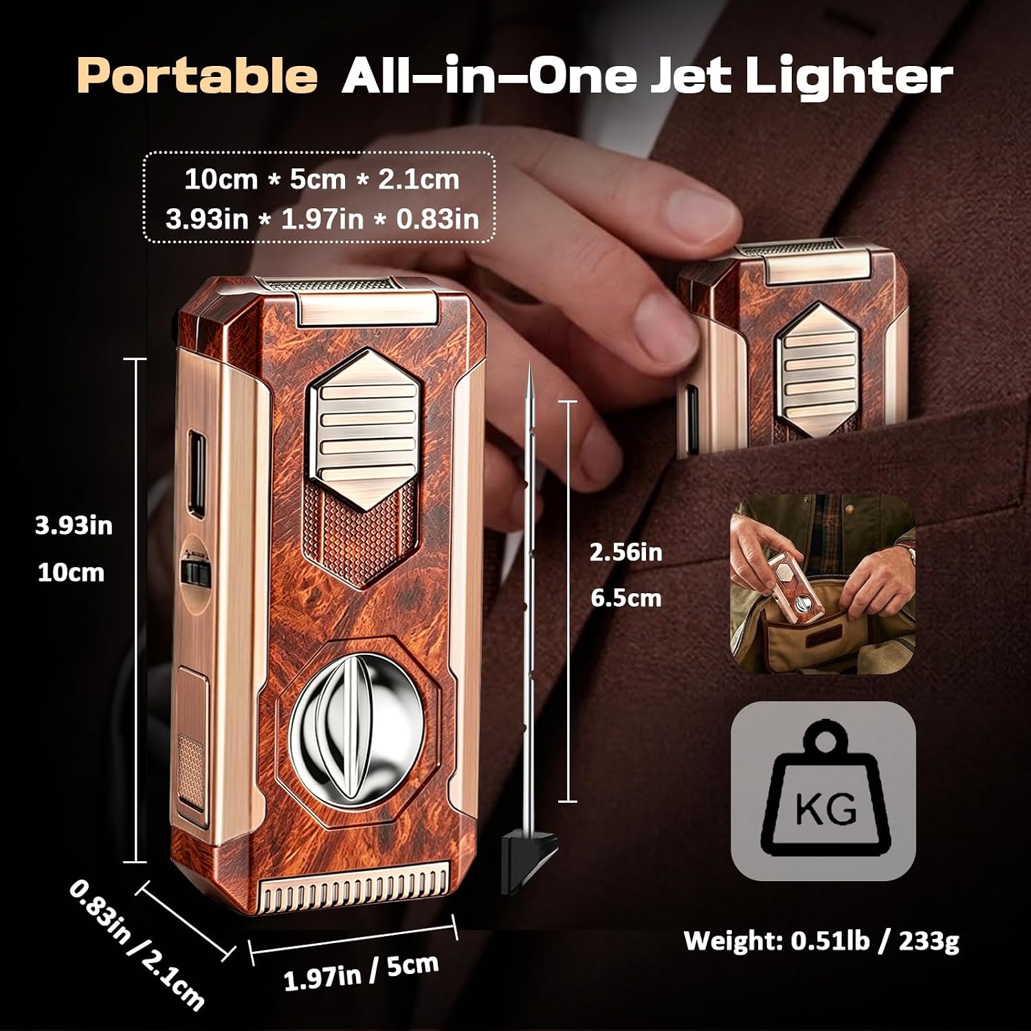 5-in-1 Butane Torch Lighter, Triple Jet Flame Windproof Lighter image 2
