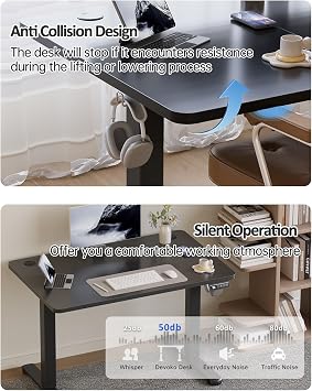 Devoko Electric Standing Desk 100x60cm Sit Stand Table Height Adjustable Desk with Backpack Hook and Memory Smart Panel, Home Office Table with Splice Board, Black