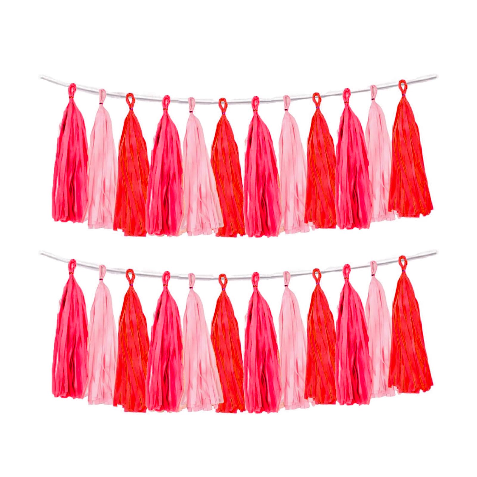 Red and Pink Tassel Garland Banner Paper Tassels for Party Decorations,Pack of 15