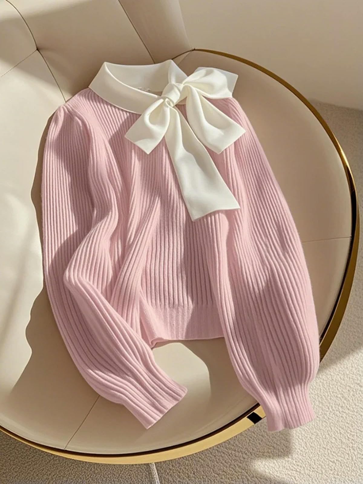 Sweter dla kobiet Leniwy styl z długim rękawem cienkie swetry wiosna jesień kokarda patchwork temperament swetry damskie-czarny-xxl