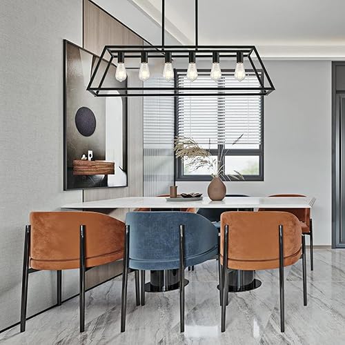 Miniatura 2 de XILICON Lámpara de araña rectangular negra de 6 luces para comedor, accesorios de iluminación para colgar, iluminación de cocina, luces colgantes