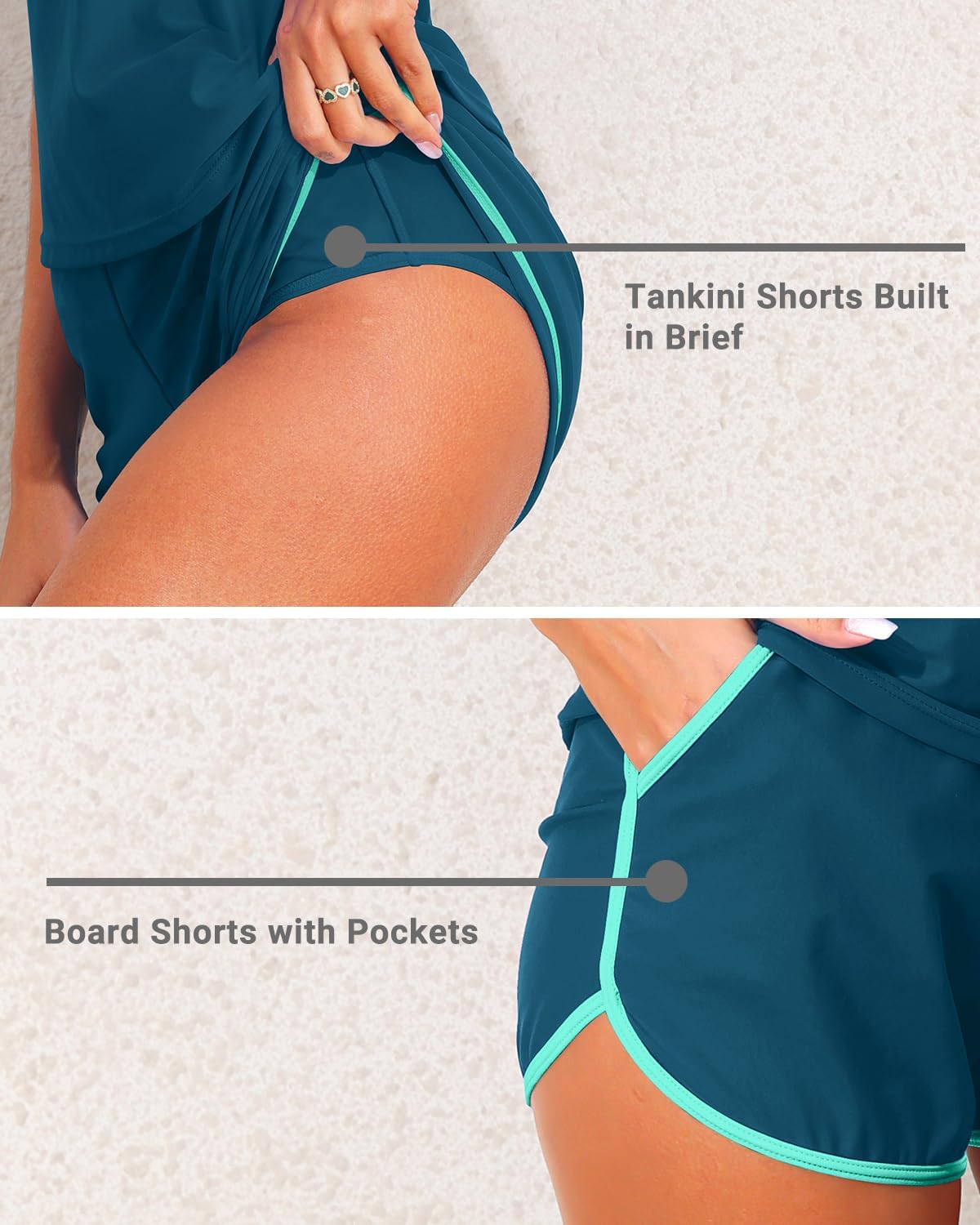 Women 2 Piece Tankini Swimsuit with Pockets Boy Shorts Modest Bathing Suit Tummy Control Tank Top - Image 4