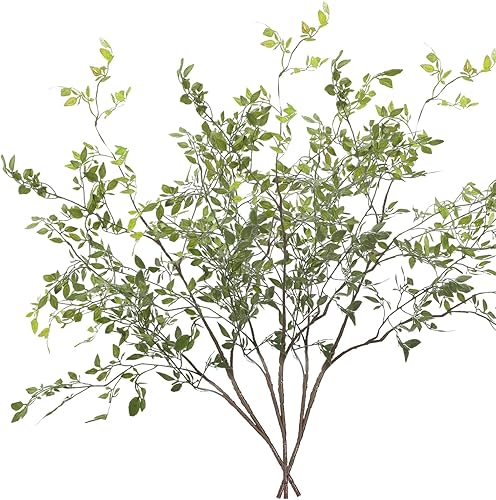 Mokylor Nandina Domestica - Paquete de 6 racimos de hojas artificiales de 43.3 pulgadas, ramas de vegetación sintética, tallos de hojas en aerosol