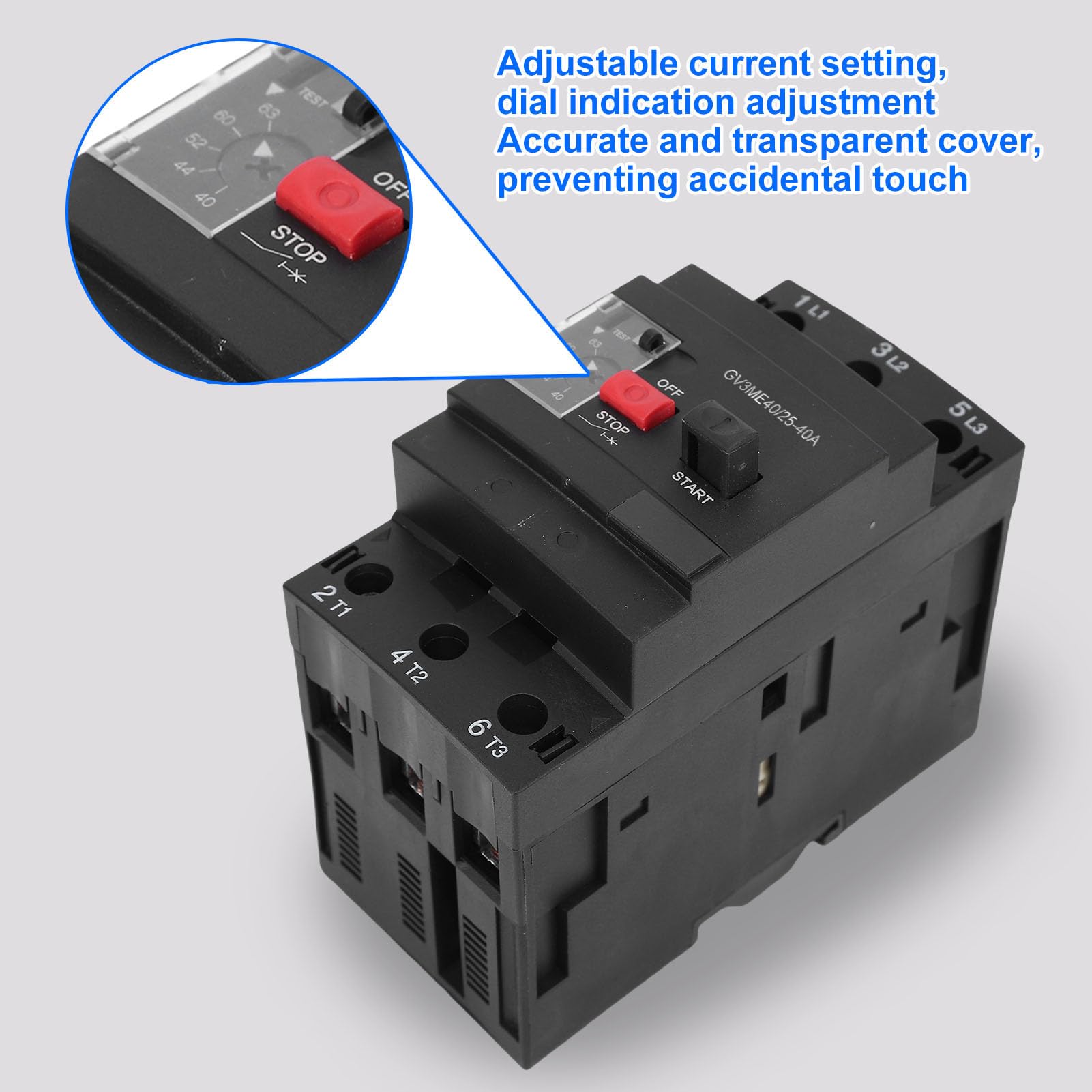 Disyuntor de Motor Interruptor de Protección del Motor Magnético Térmico Montaje en Riel de 35 Mm Botón de Arranque Manual Retardante de Llama con Protección contra Sobrecarga y Cortocircuito
