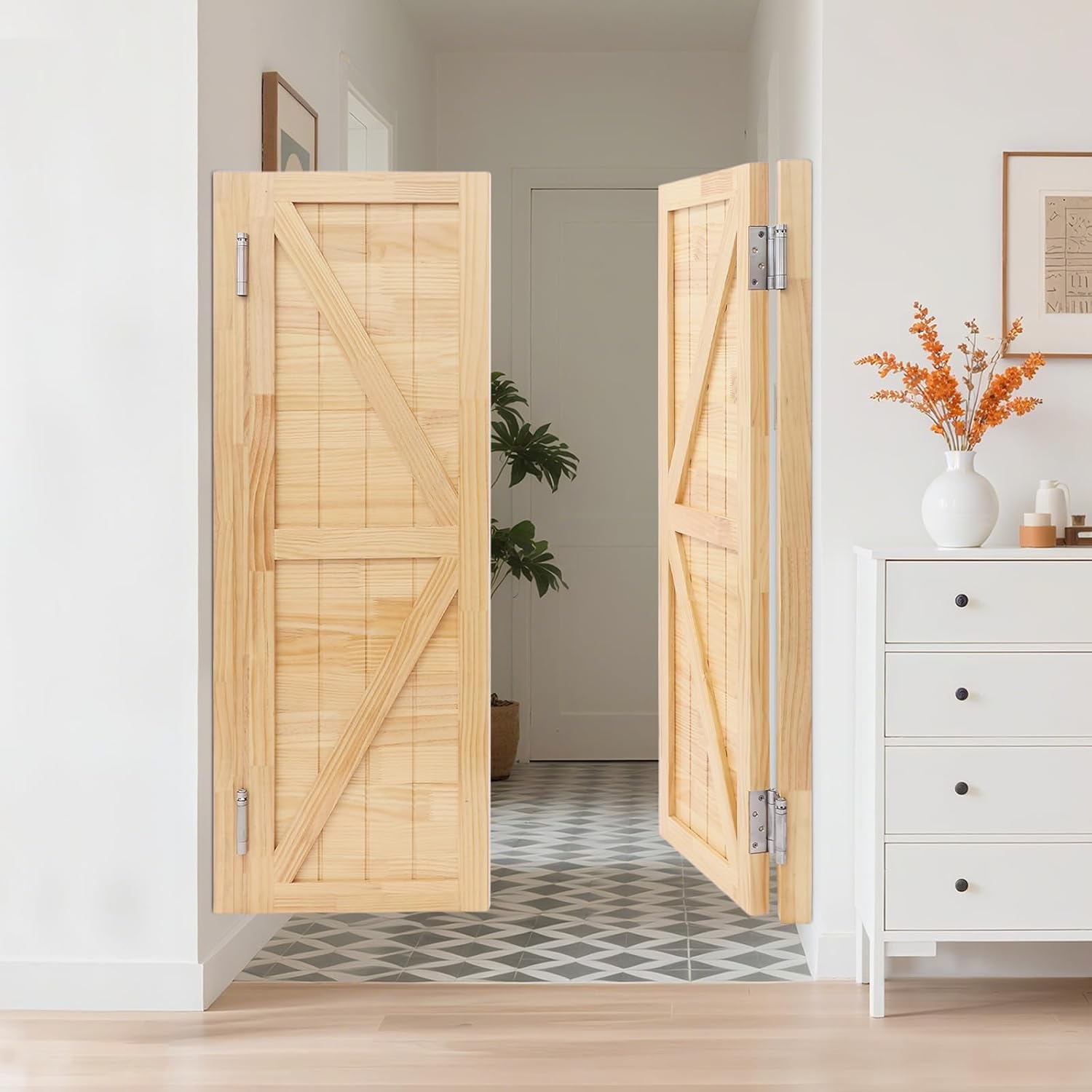 Swinging Doors Cafe Doors, Interior Solid Wood Swing Door, Saloon Cafe Doors, Auto Close Swinging Barn Door Swinging Door, Bar Porch Entrance Counter Swinging Door for Indoor (Varnish Color)