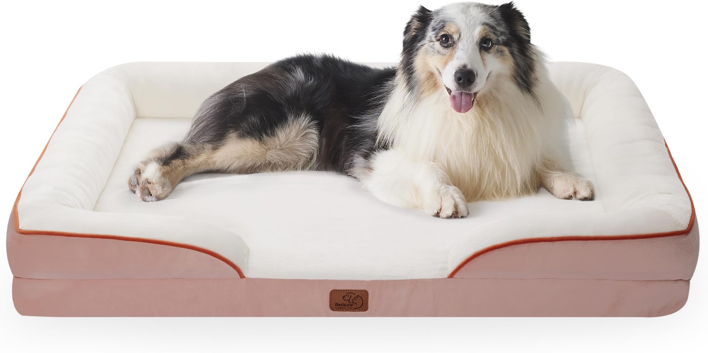 Bedsure Orthopedic Dog Bed for Extra Large Dogs - XL Plus Waterproof Dog Sofa Bed, Supportive Foam Pet Couch Bed with Removable Washable Cover, Waterproof Lining and Nonskid Bottom, Pink