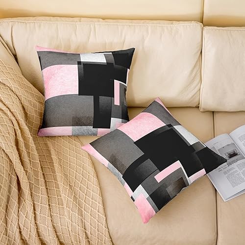 Miniatura 8 de Paquete de 2 fundas de almohada para exteriores, color rojo burdeos, juego de fundas de cojín geométricas cuadradas de color marrón y gris,