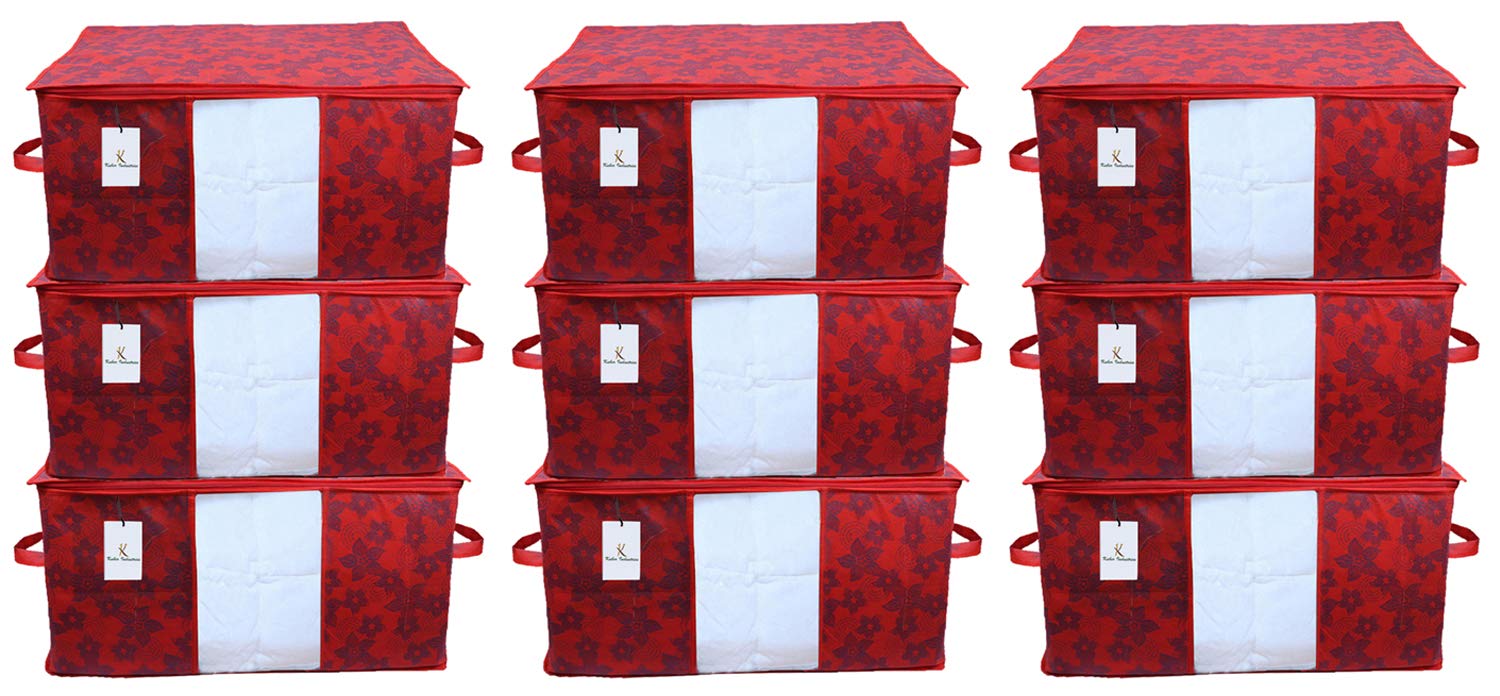 Kuber Industries Underbed Storage Bag, Storage Organiser, Blanket Cover Set of 9 - Maroon,CTKUBM31,Standard