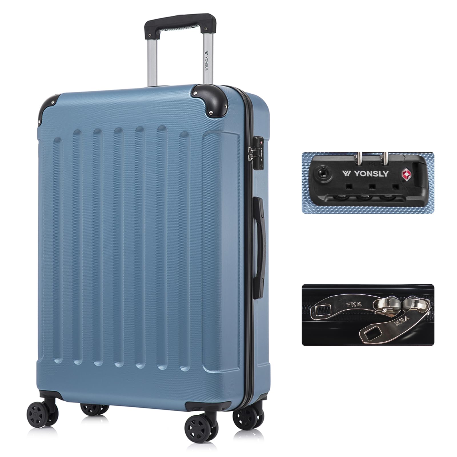yonsly Koffer Suitcase, Trolley Reisekoffer, Rollkoffer Handgepäck mit 4 Rollen 360°, ABS Hartschalen, Sicherheitsschloss, Weicher Gummigriff, 210D-Futter