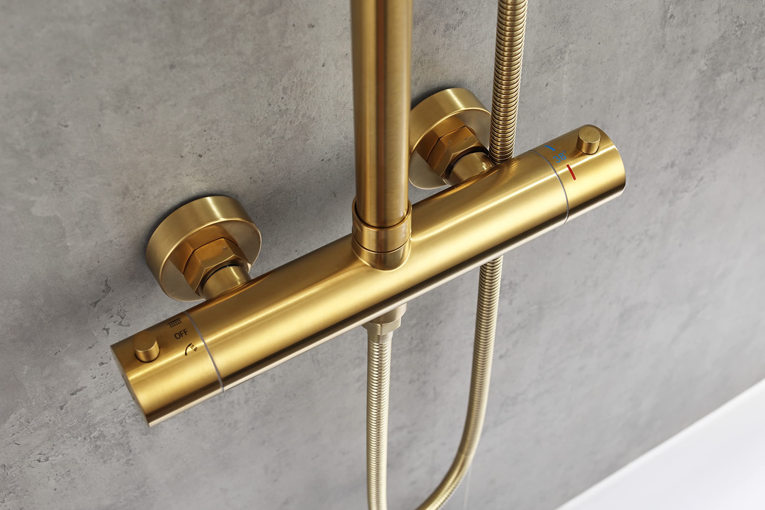 Grifo Ducha Termostatico de Acero Inoxidable | Sistema Completo Con Anti-Cal Función | Columna Ducha termostatica para Baño de Gran Durabilidad | Diseño Elegante | Ducha Baño Latón