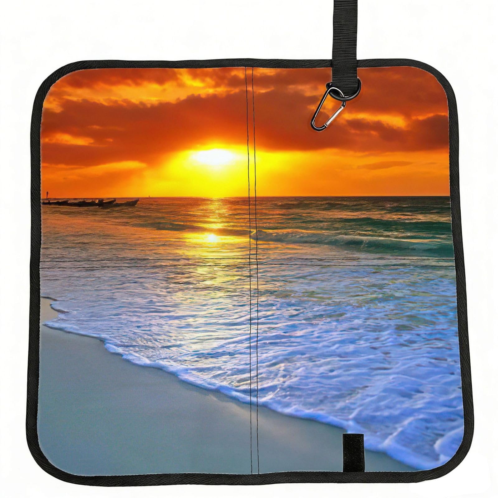 bghdfa Beach With Sunset Print Outdoor Sitting Mat Waterproof Oxford Cloth Seat Cushion Folding Foam Camping Seat For Picnic