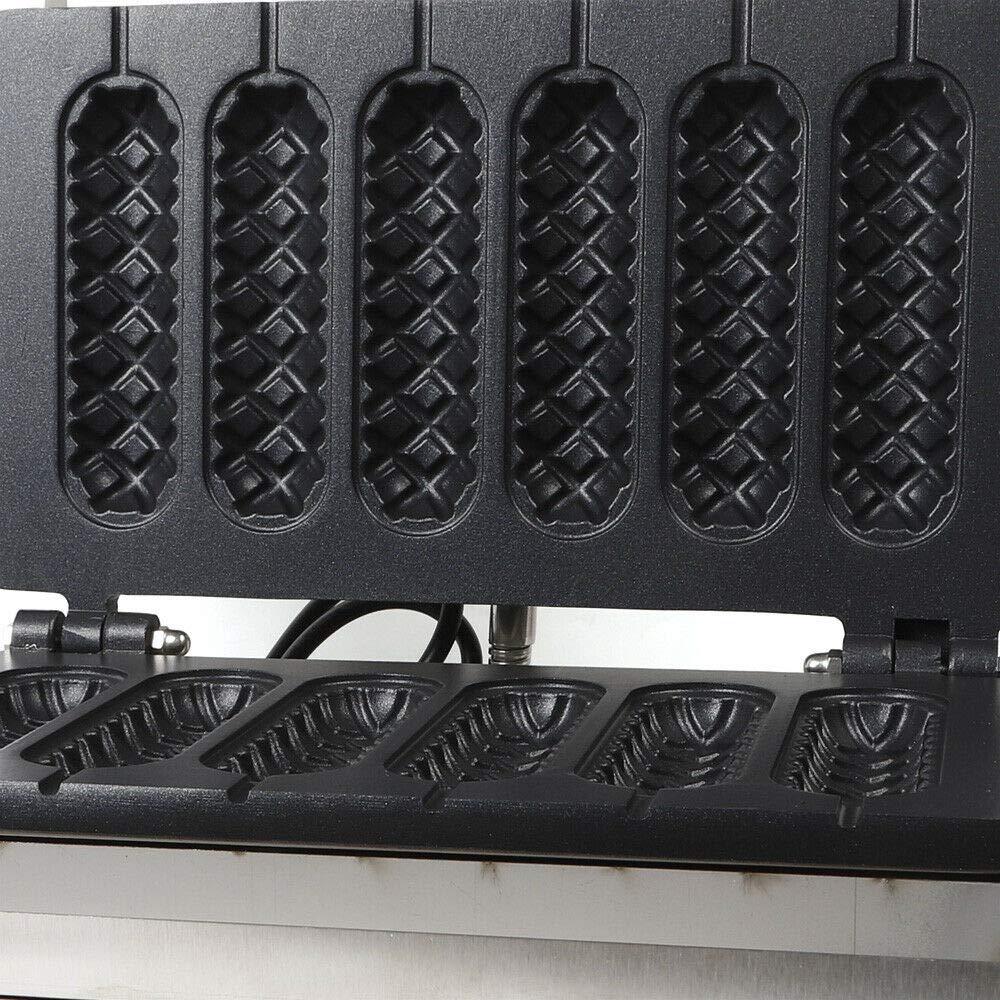 Gofrera comercial de 1500 W, mango para perros calientes, revestimiento antiadherente, máquina de gofres