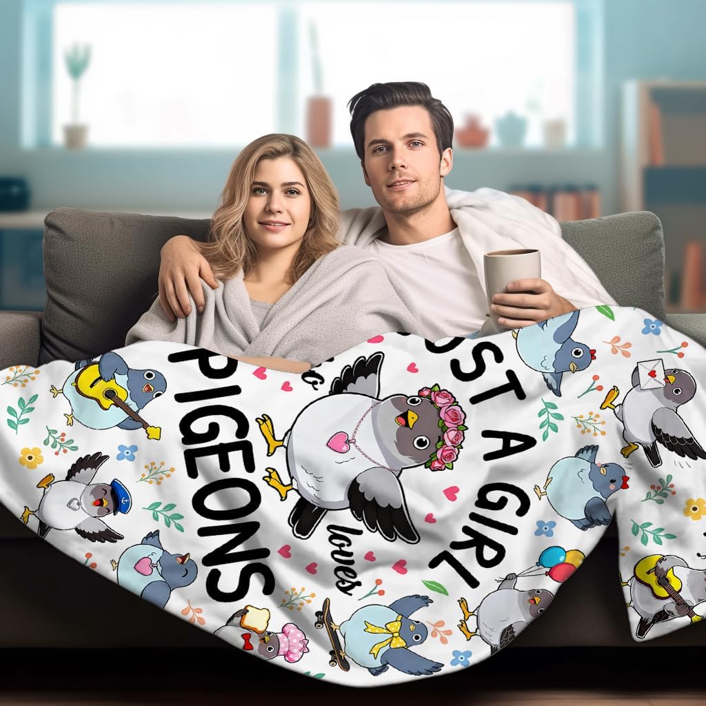 Pigeon Blanket Gifts for Women Kids Just A Girl Who Loves Pigeons Throw Blankets Flannel Bird Funny Pigeons Stuff Animal Themed Gifts for Girls Pigeon Lovers Adults Birthday Room Decor 50"X40" - Image 4