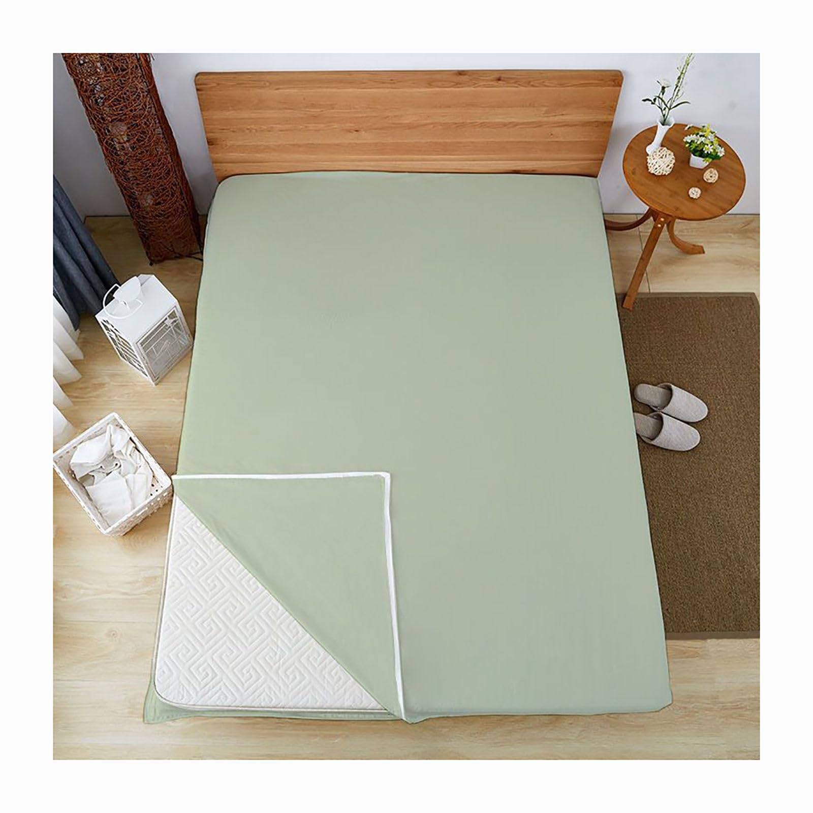 Algodón Housse De Matelas Futon Avec Fermeture éclair, Lavable Amovible Housse De Protection Pour Matelas Couvercle Anti-poussière Pour Japonais Matelas Futon-Verde-150X200cm