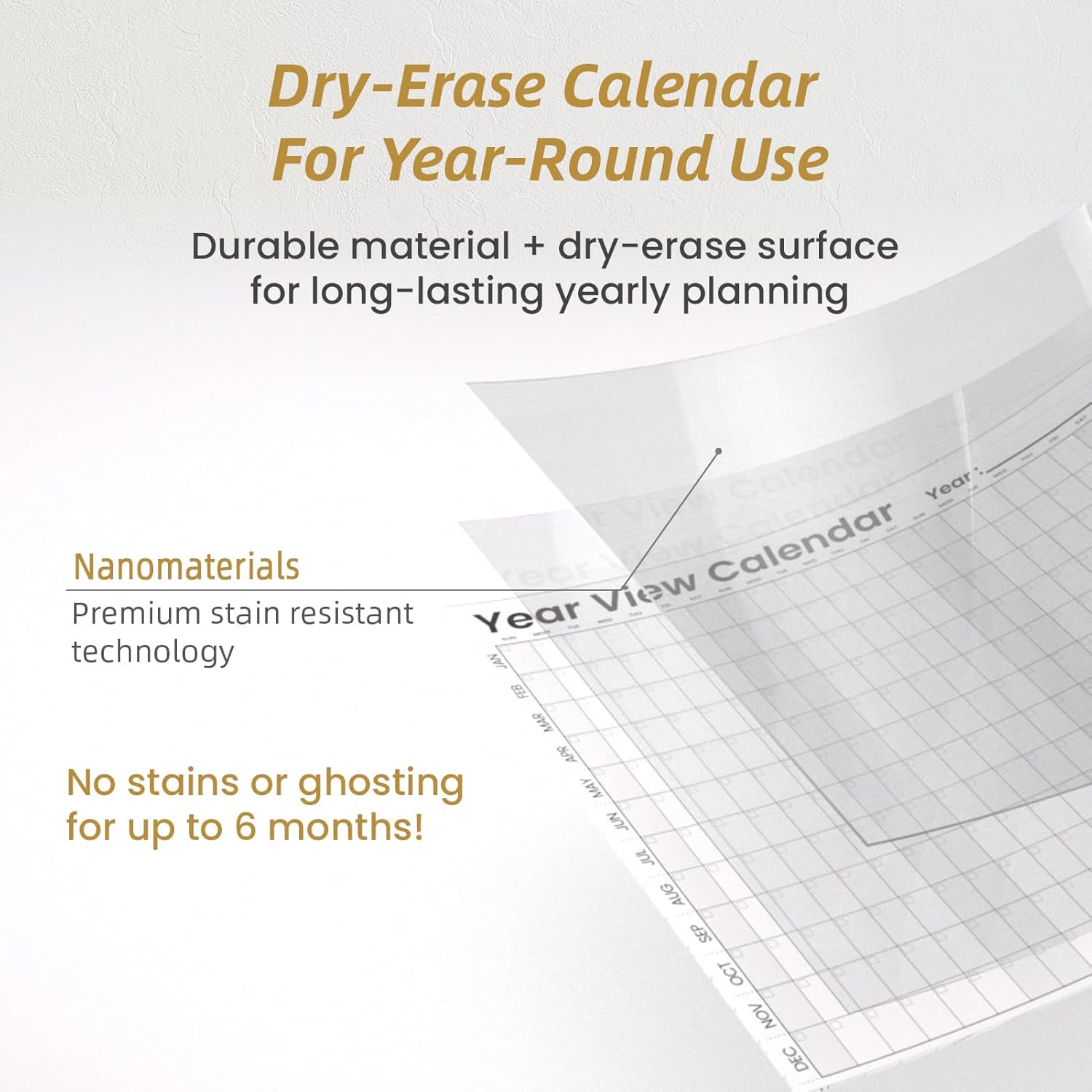 Large Dry Erase Wall Calendar - 24"x 45" Undated 12-Month Yearly Wall Calendar for Home, Office, Classroom - 50 Reusable Dry Erase Color Tabs Included