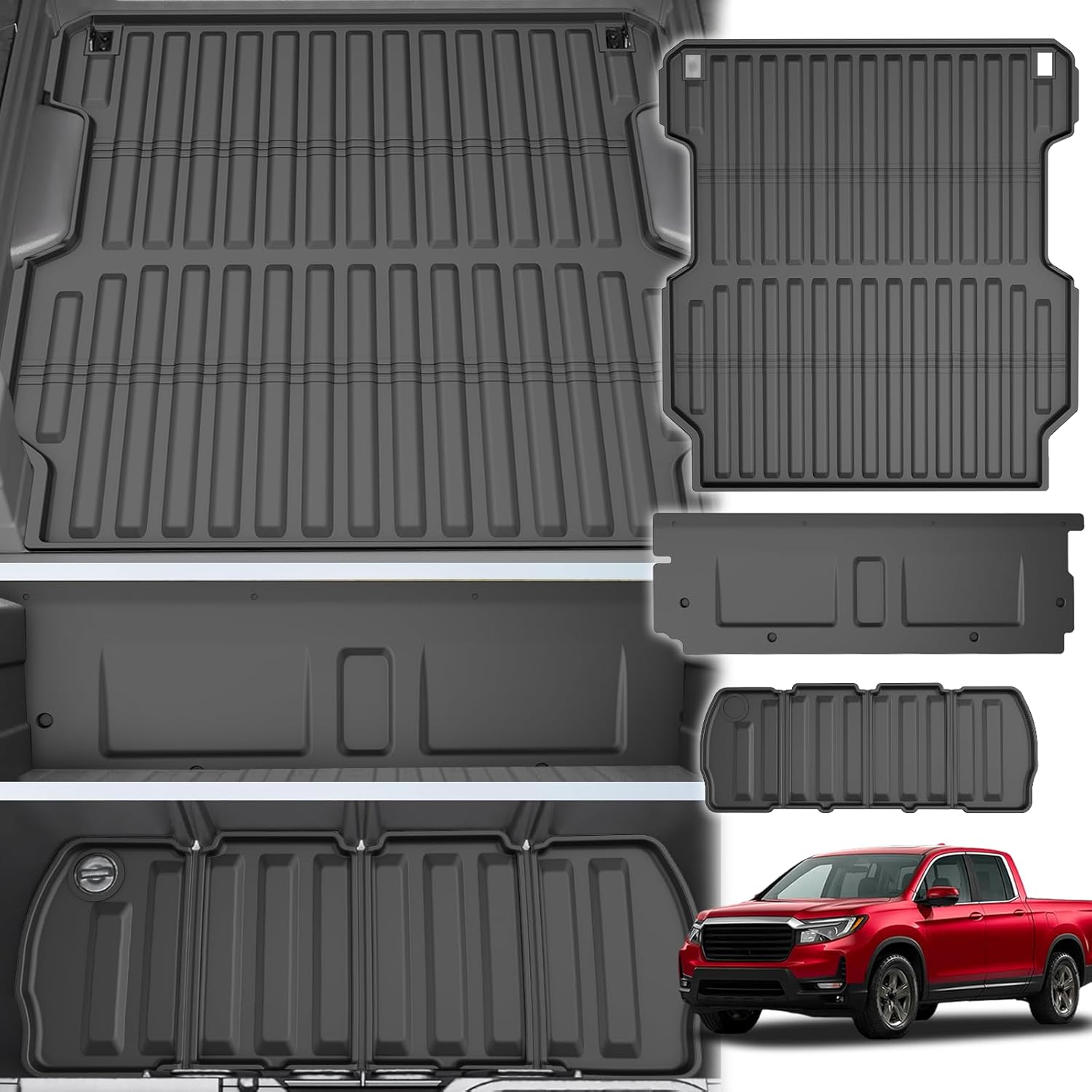 AOMSAZTO Bed Mat Compatible with Honda Ridgeline 2017 2018 2019 5.3FT Truck Bed Liner Heavy Duty TPE All Weather Custom Fit Ridgeline Accessories (Bed Mat + Tailgate Mat + Rear Storage Mat)