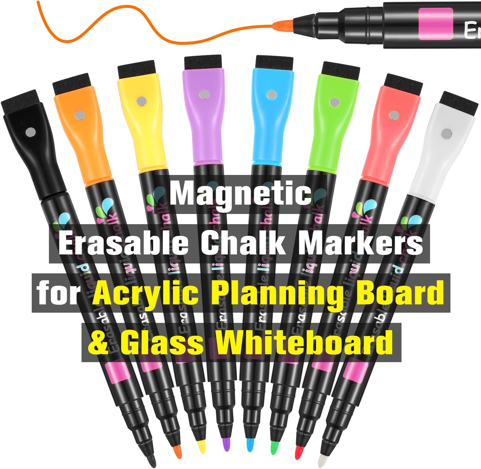 Magnetic Liquid Chalk Markers Wet Erase Markers for Acrylic Calendar Planning Board LED Note Board Clear Glass Whiteboard Window/Mirror Easter Holidays Paintings, 8 Vibrant Colors, 1mm Fine Tip