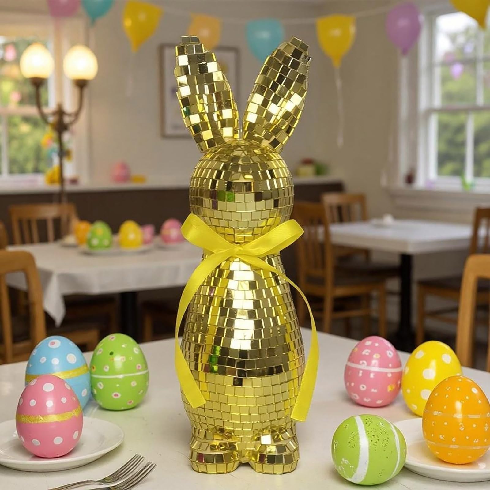 5 decorazioni a forma di coniglietto pasquale, a forma di palla da discoteca, lucide, riflettenti, scintillanti, a forma di coniglietto pasquale, decorazioni per feste di primavera, coniglietti
