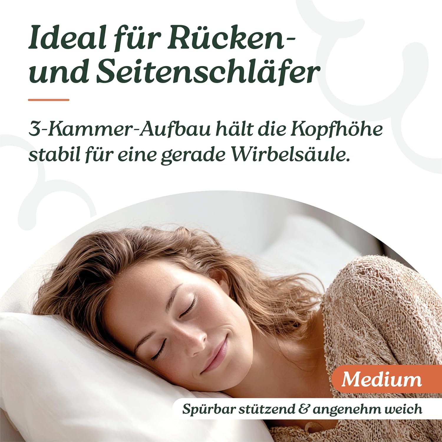 Daunenkissen 80x80 Medium, 3-Kammer Kopfkissen, Rücken- & Seitenschläfer | Rücken- & Seitenschläfer, stützend, DOWNPASS (kein Lebendrupf), Oeko-Tex, Dermatest getestet, 40°C waschbar, trocknergeeignet